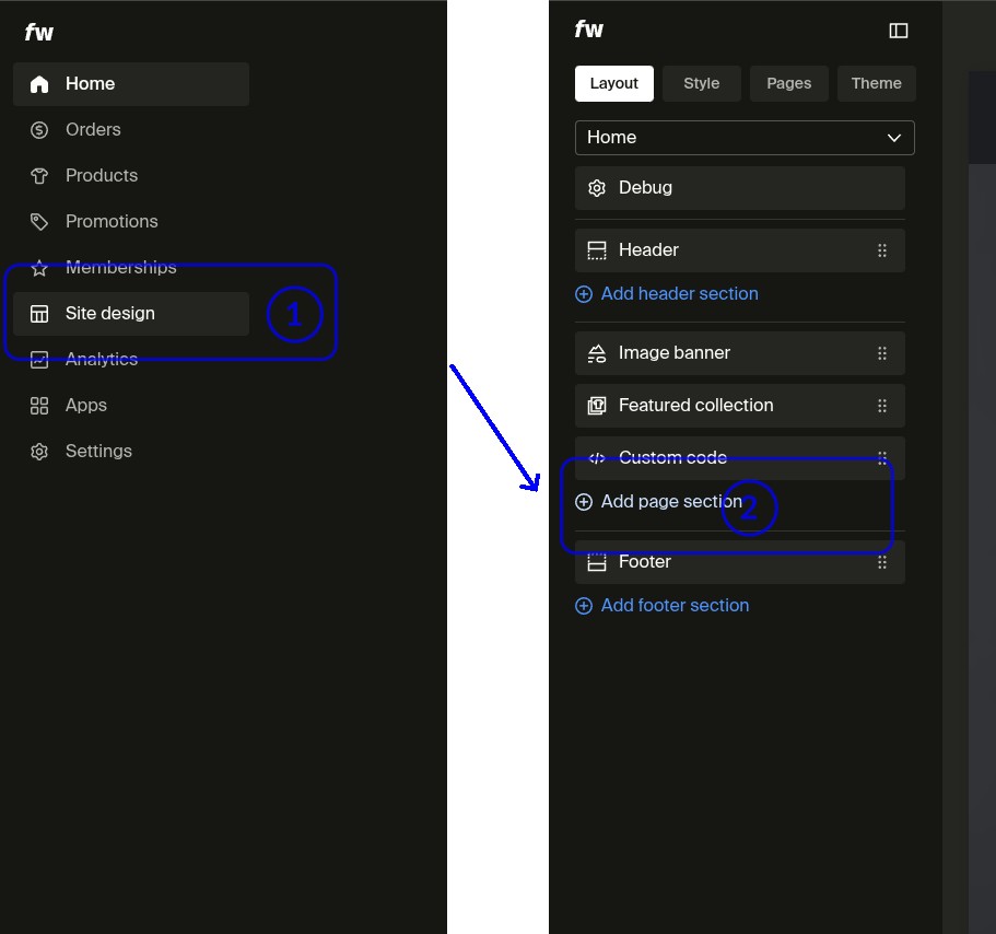 Add page section in Fourthwall