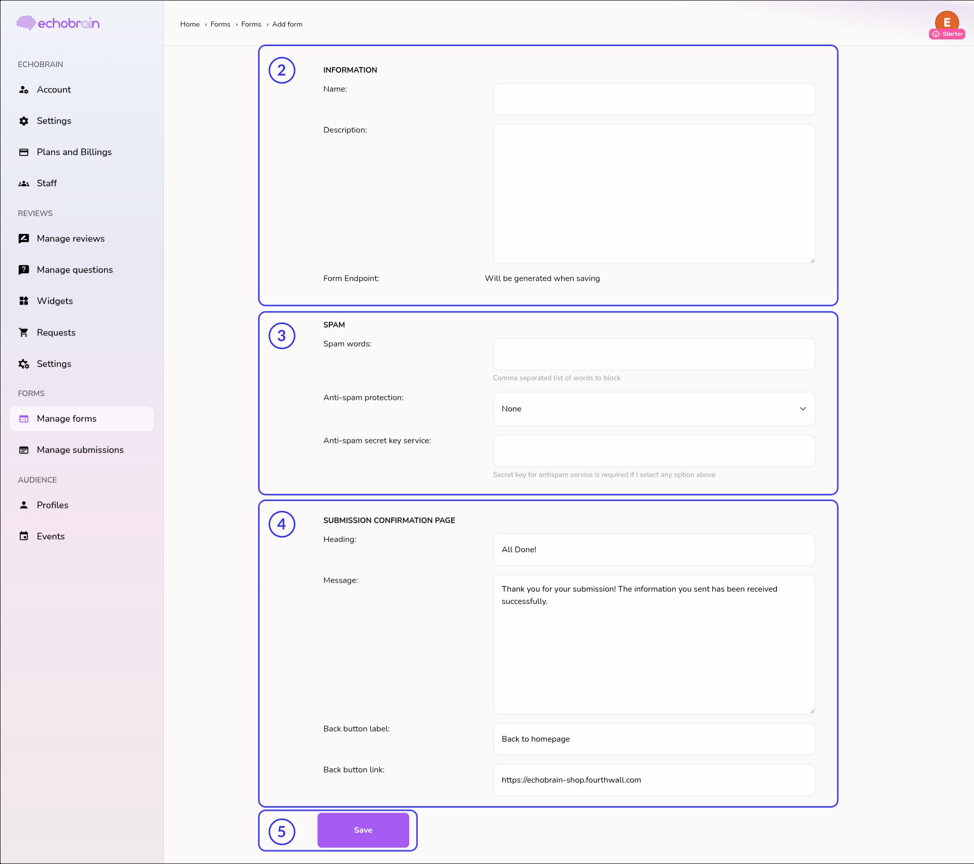 Create a new form with EchoBrain