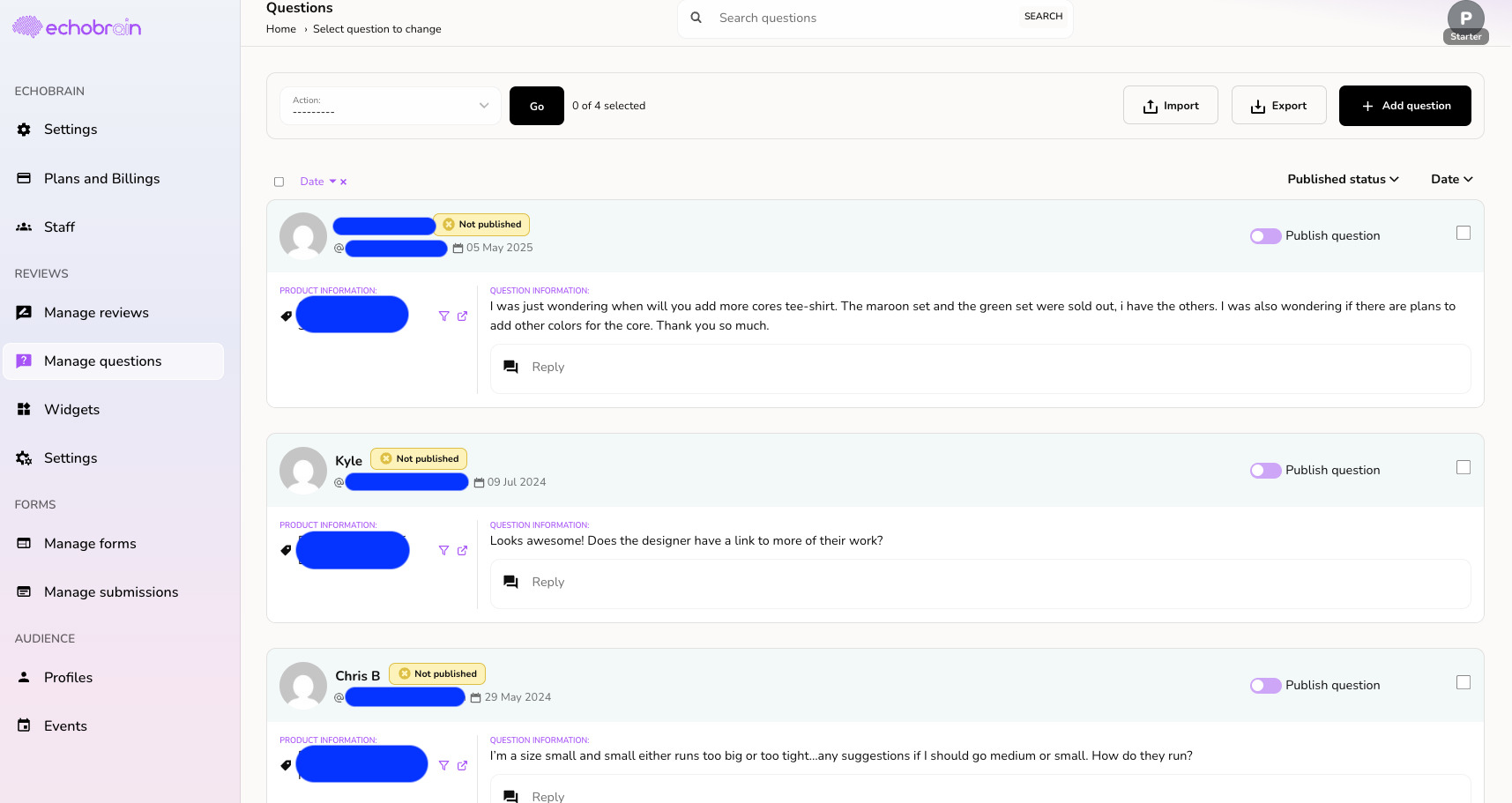 EchoBrain dashboard questions