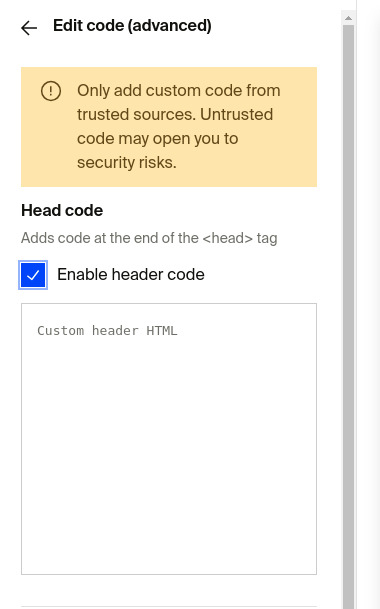 Check the Enable header code checkbox