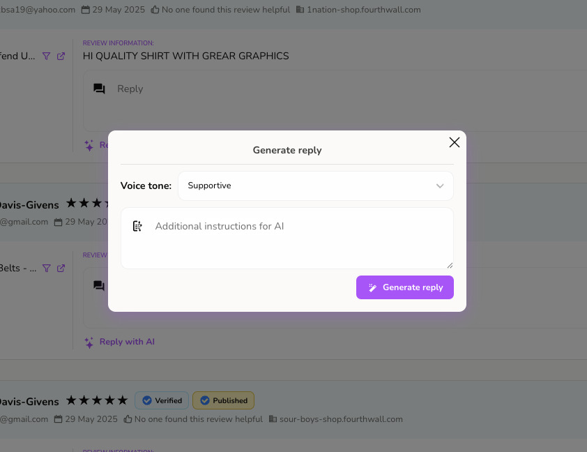 AI reply tone and instruction options
