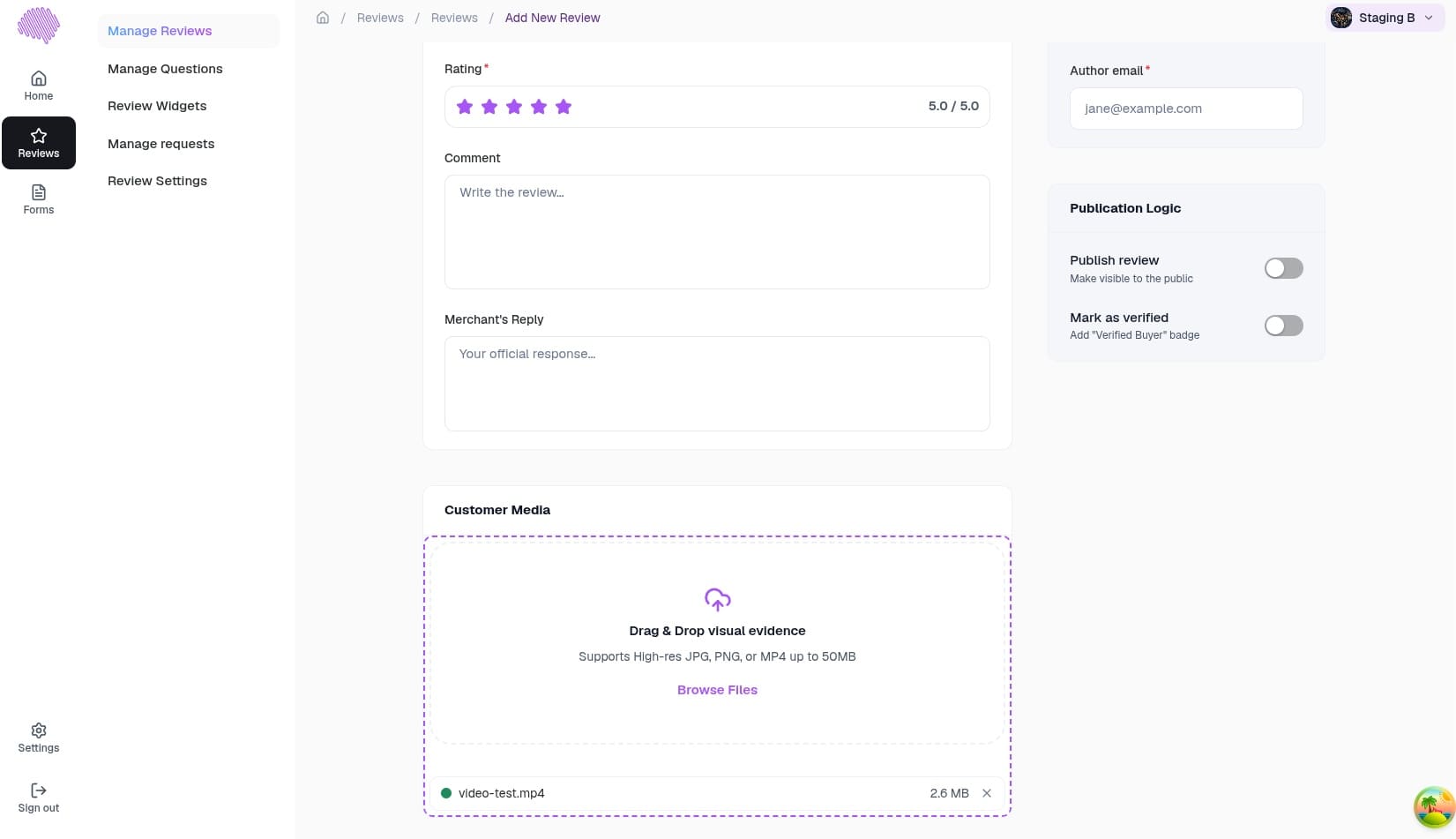 Adding a video to a review from the EchoBrain dashboard