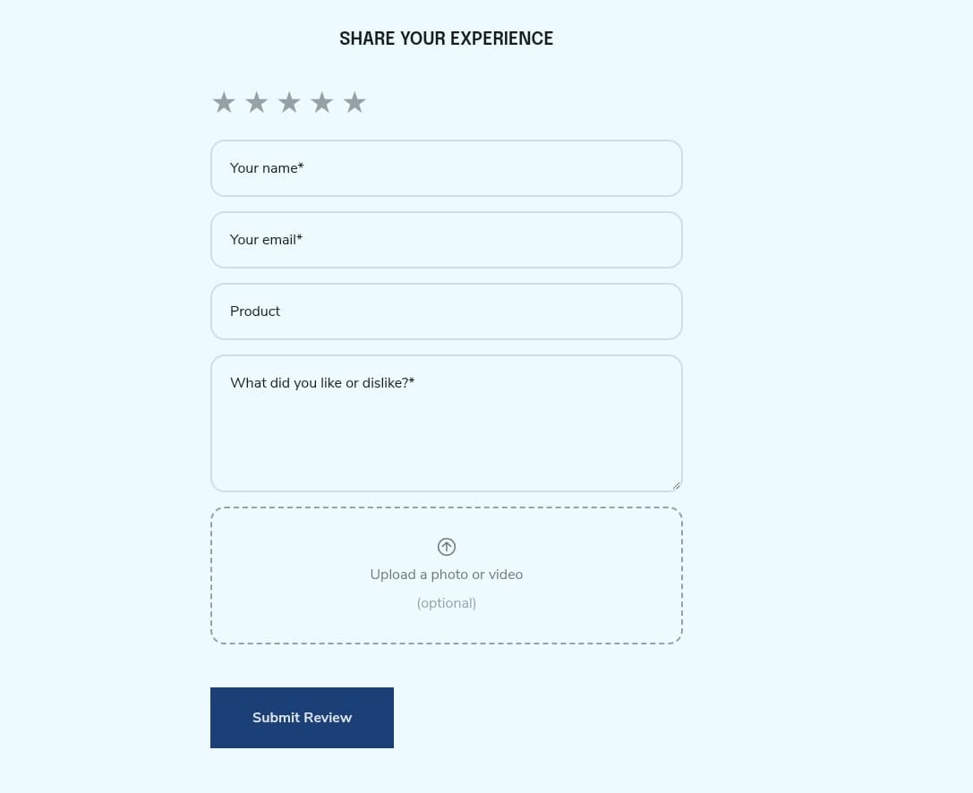 EchoBrain review form widget on a shop