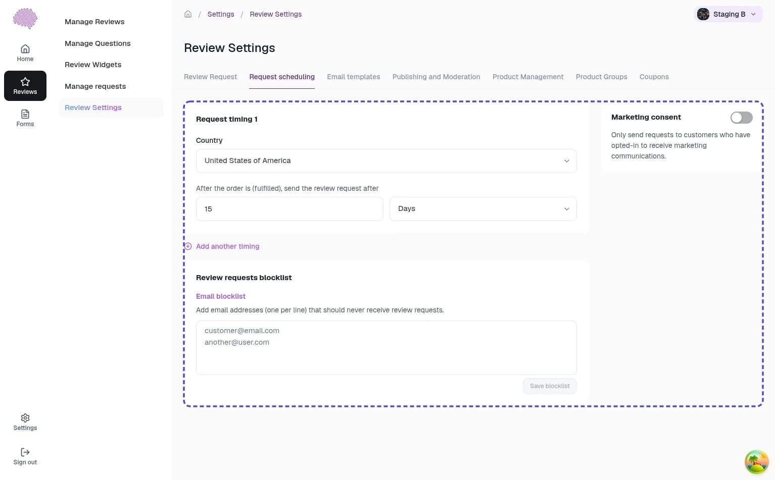 Echobrain email timinig settings
