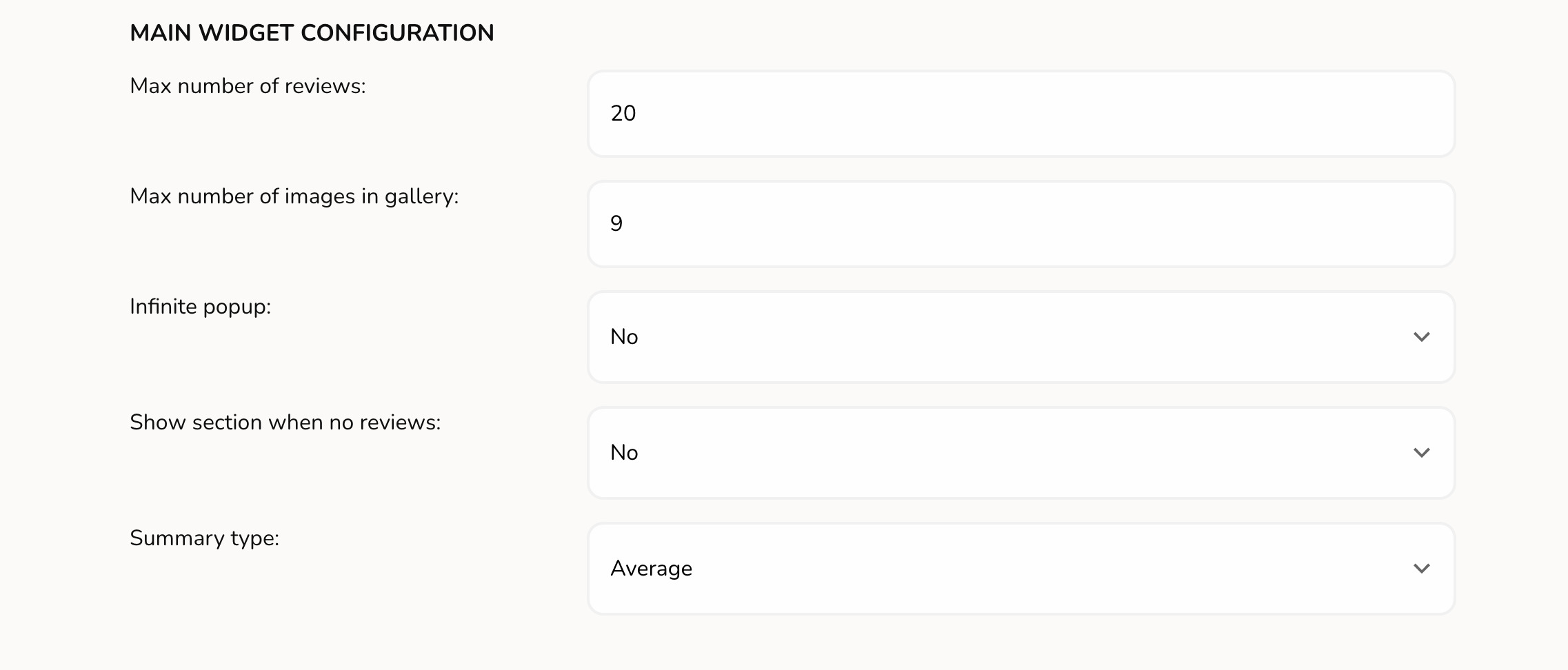 Echobrain reviews main widget configuration