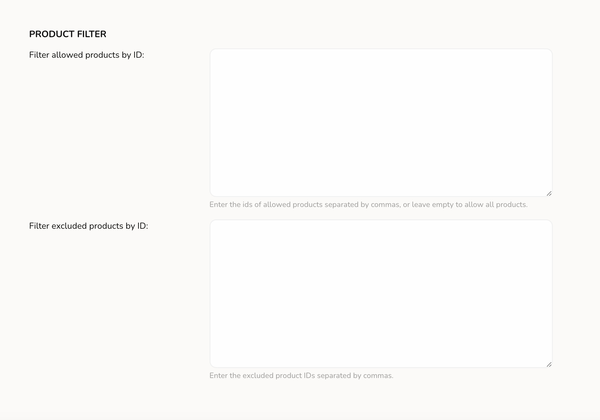 Echobrain product filter settings