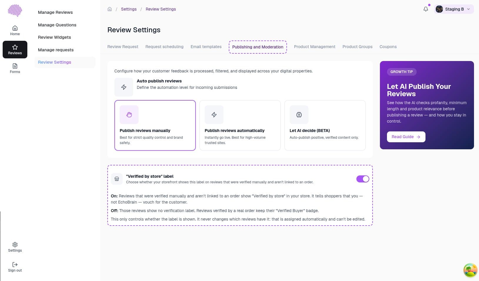 Echobrain verified by store label setting