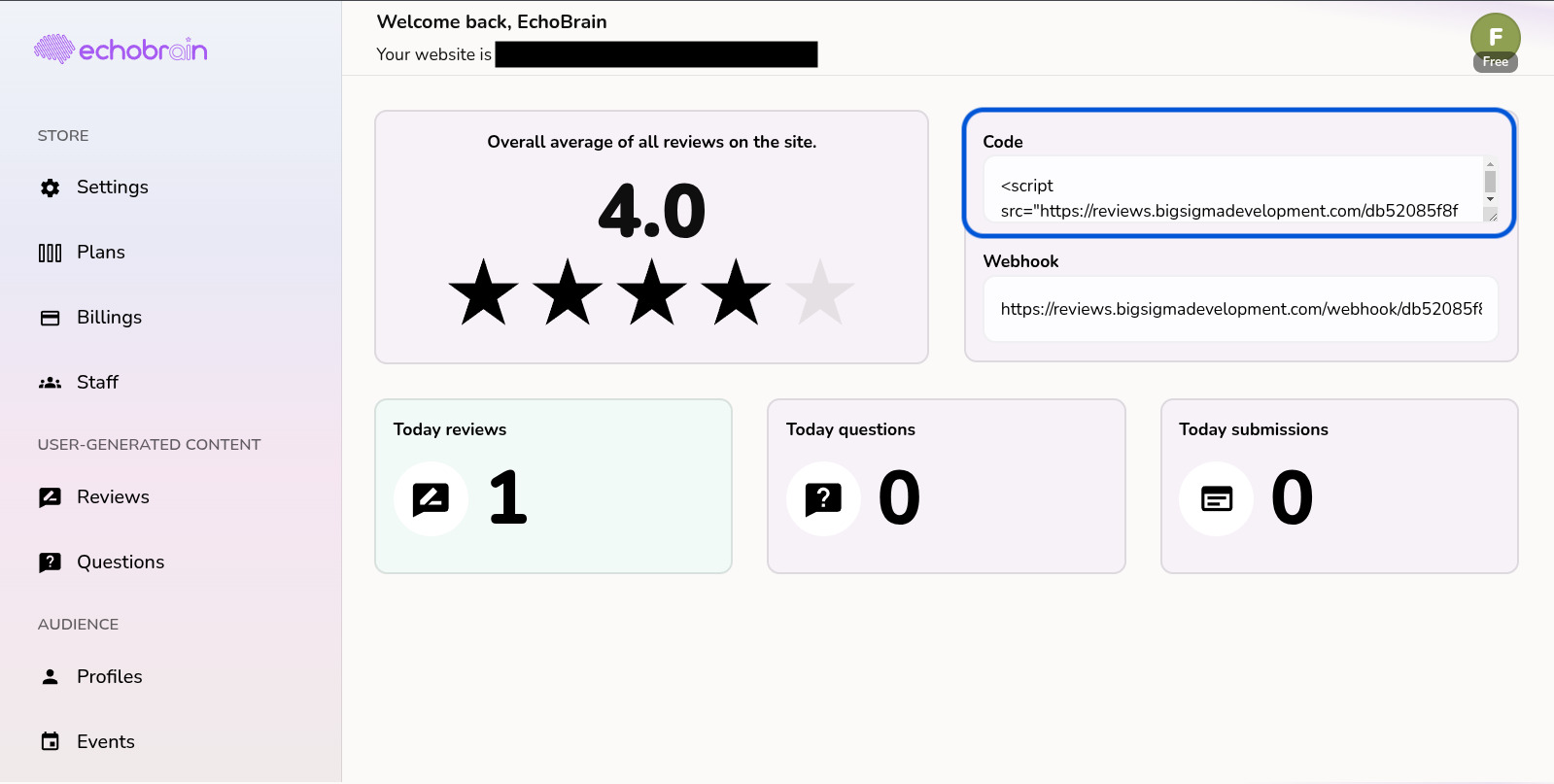 Echobrain dashboard code