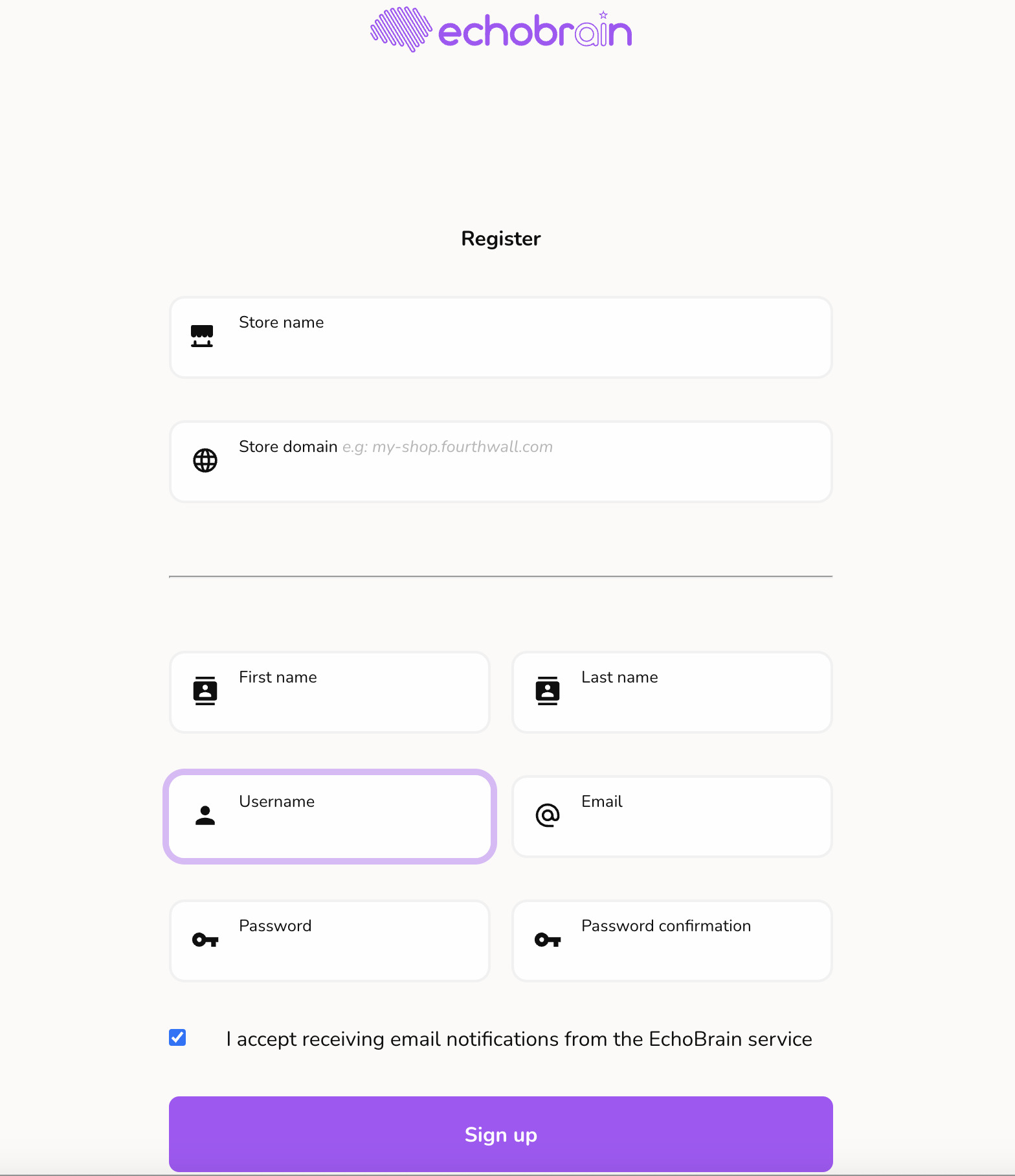 EchoBrain register page