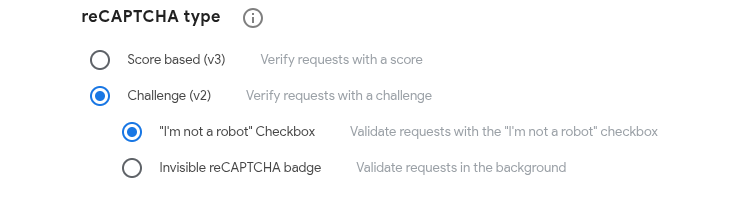 Selecting the reCAPTCHA v2 type